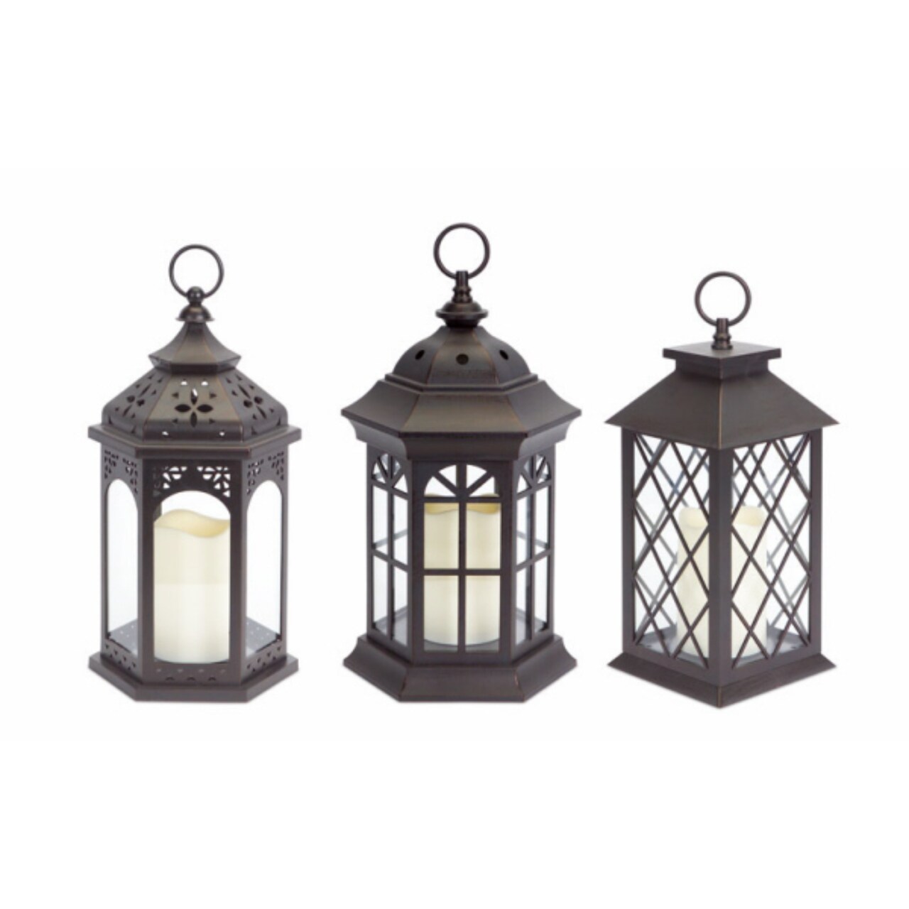 Melrose Battery Operated LED Candle Lanterns - 15" - Brown - Set of 3